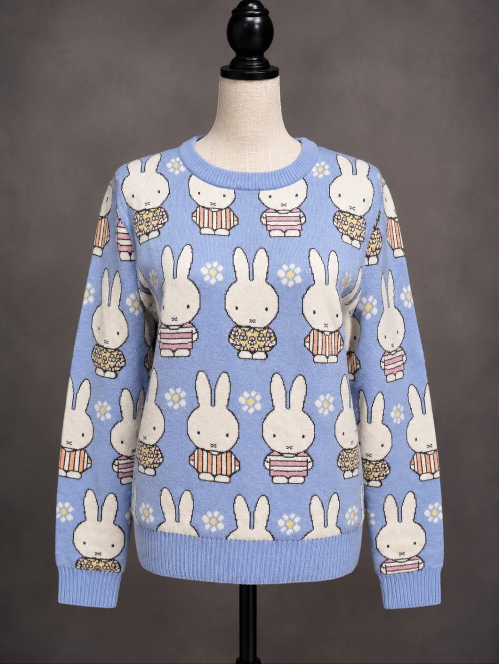 Aeropostale Miffy Pastel Blue Bunny Graphic Knit Sweater